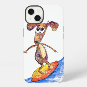Etui iPhone 13 Chien fantaisiste mignon sur planche de surf