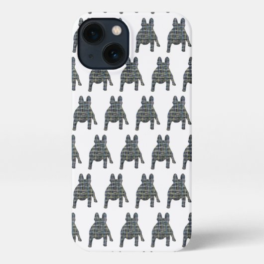 Etui iPhone 13 Chien mignon Français Grille Silhouette Chien blan (Verso)