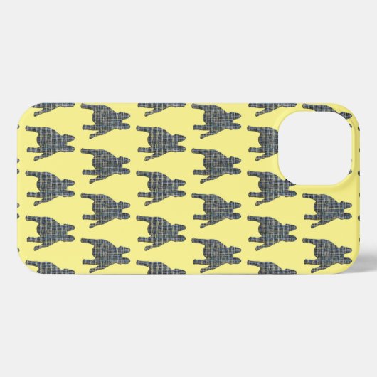 Etui iPhone 13 Chien mignon Français Grille Silhouette Chien Jaun (Verso Horizontal)