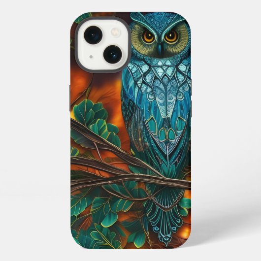 Etui iPhone 13 Chouette à cornes turquoise (Verso)