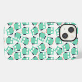 Etui iPhone 13 Chouettes lunaires turquoises (Verso Horizontal)