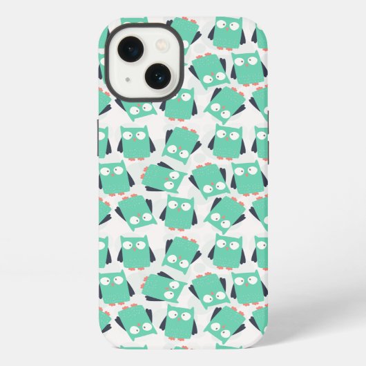 Etui iPhone 13 Chouettes lunaires turquoises (Verso)