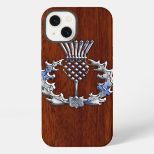 Etui iPhone 13 Chrome et motifs de bois d'acajou Chardon écossais