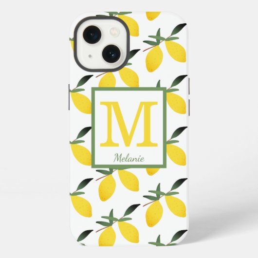 Etui iPhone 13 Citrus citron Nom du monogramme (Verso)