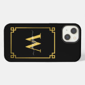 Etui iPhone 13 Clé grecque monogrammée noir et or (Verso Horizontal)