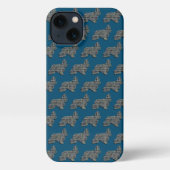 Etui iPhone 13 Cocker Spaniel Chien Cute Silhouette Grille Bleu (Verso)