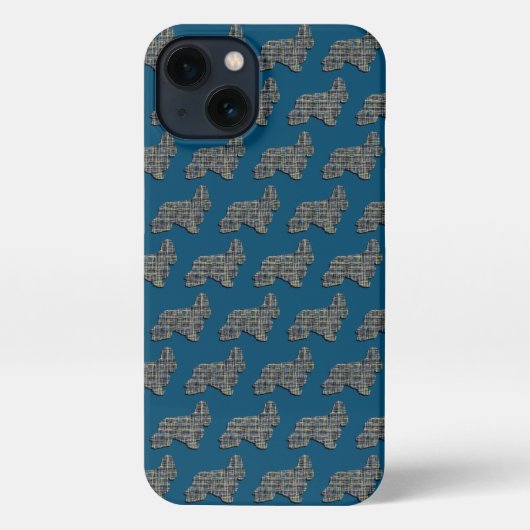 Etui iPhone 13 Cocker Spaniel Chien Cute Silhouette Grille Bleu (Verso)