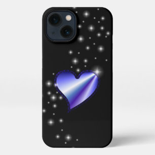 Etui iPhone 13 Coeur arc-en-ciel violet avec étoiles sur noir