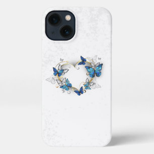 Etui iPhone 13 Coeur bijoux avec papillons Morpho