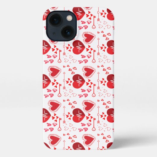 Etui iPhone 13 Coeurs d'amour rouge et flèche (Verso)