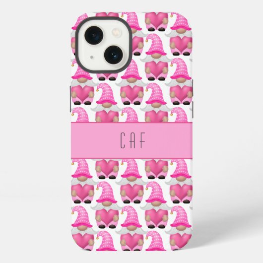 Etui iPhone 13 Cœurs de gnomes roses monogramme bois mignon  (Verso)