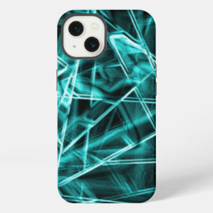 Etui iPhone 13 Coins carrés et taches cyan 'néon' ou bleu ciel