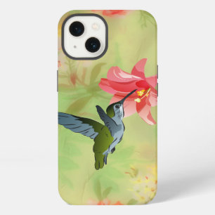 Etui iPhone 13 Colibri et lys rose sur motif floral
