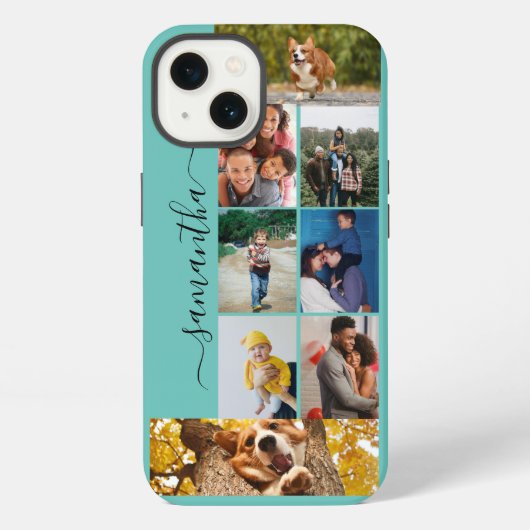 Etui iPhone 13 Collage de photos calligraphie monogramme nom scri (Verso)