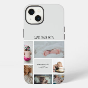 Etui iPhone 13 Collage de photos de bébé Souvenir Nom Date de nai