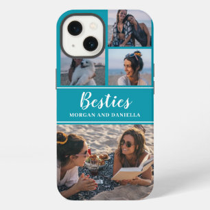 Etui iPhone 13 Collage Photo Meilleurs Amis Nom Personnalisé Bleu