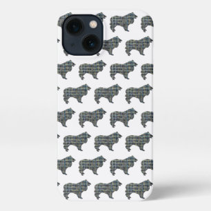 Etui iPhone 13 Collie Rough Chien Cute Silhouette Grille Bleue