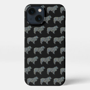 Etui iPhone 13 Collie Rough Chien Cute Silhouette Grille Noire