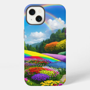 Etui iPhone 13 Collines et fleurs de l'arc-en-ciel deux