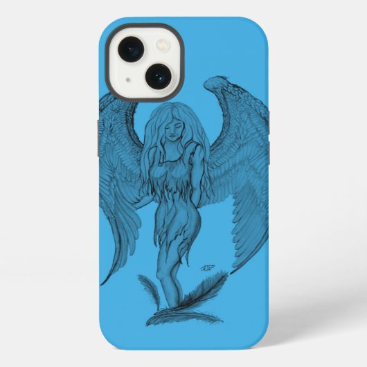 Etui iPhone 13 Conception d'ange noir et bleu (Verso)