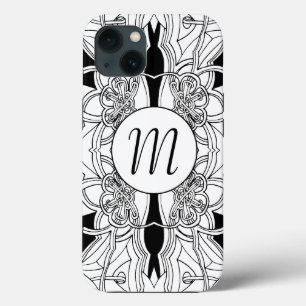 Etui iPhone 13 Conception d'art moderne en noir et blanc avec mon