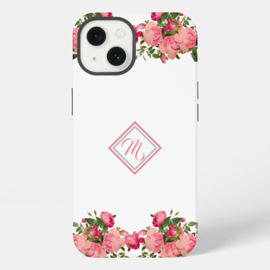 Etui iPhone 13 Conception de fleurs roses avec iPhone C Coque-Mat (Verso)