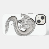 Etui iPhone 13 Conception de loup-dragon noir et blanc (Verso Horizontal)
