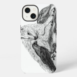 Etui iPhone 13 Conception de loup et de corbeau noir et blanc