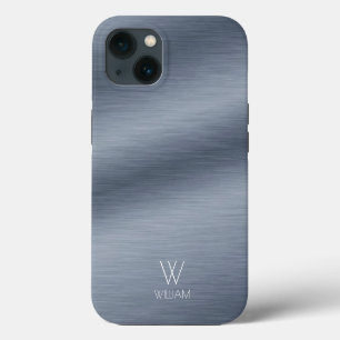 Etui iPhone 13 Conception en acier inoxydable brossé Monogramme p