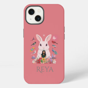 Etui iPhone 13 Conception personnalisée Lapin, Fleurs & Oiseaux