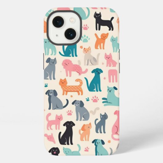 Etui iPhone 13 Conceptions d'animaux mignons motif sans couture d (Verso)