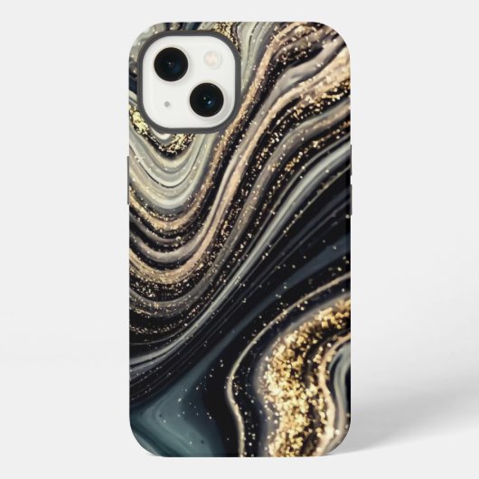 Etui iPhone 13 Coque-coque iphone abstrait noir et or (Verso)