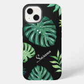 Etui iPhone 13 Coque de téléphone à motif feuille tropicale noire (Verso)