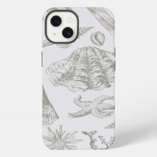Etui iPhone 13 Coquilles de mer gris sauge doux croquis Antique N