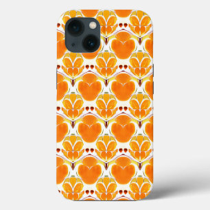 Etui iPhone 13 Coral Orange et crème Motif Batik