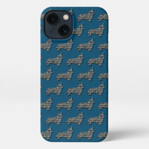 Etui iPhone 13 Corgi Welsh Chien Cute Silhouette Grille Bleu