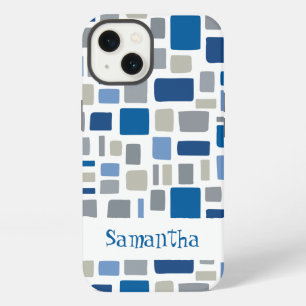 Etui iPhone 13 Couleurs Bleu et Gris Cool Carrés et Rectangles Ir