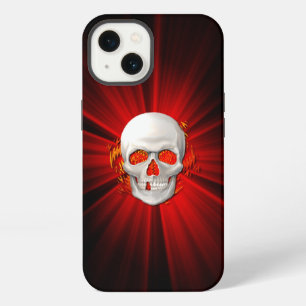 Etui iPhone 13 Crâne 3D dans une flamme lumineuse