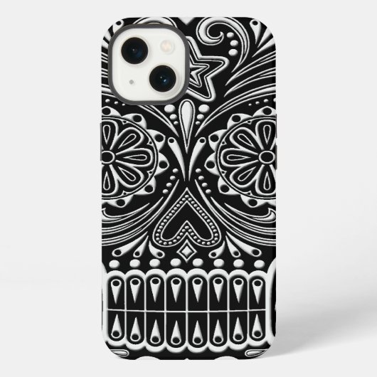 Etui iPhone 13 Crâne de sucre blanc et noir complexe (Verso)