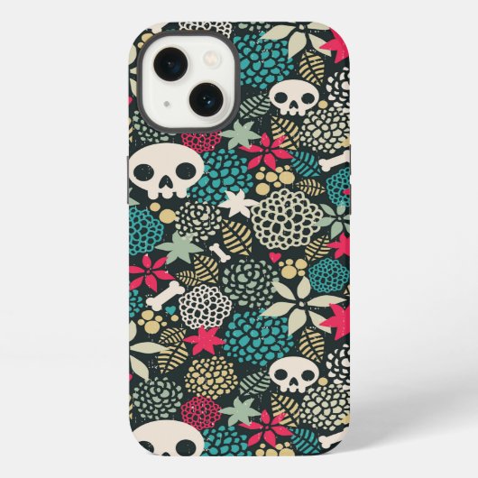Etui iPhone 13 Crâne en fleurs (Verso)