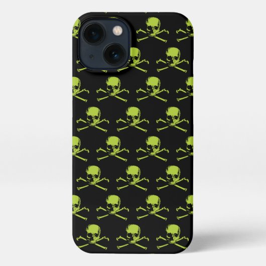 Etui iPhone 13 Crâne gothique Et Crossbones Motif Vert (Verso)