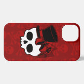 Etui iPhone 13 Crâne mignon avec chapeau Rose rouge Bow (Verso Horizontal)