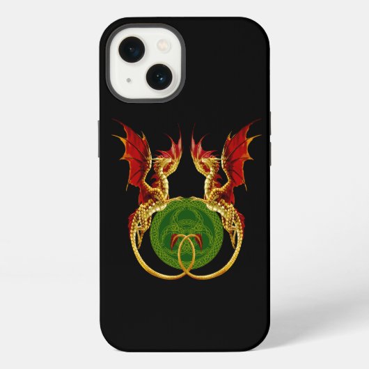Etui iPhone 13 Croissant de lune celtique et dragons (Verso)