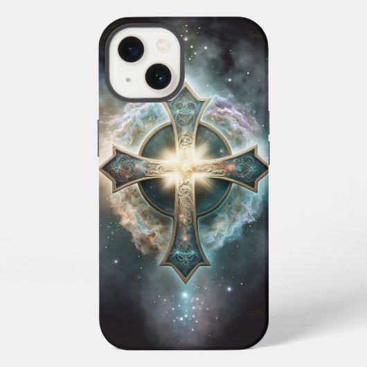 Etui iPhone 13 Croix chrétienne céleste (Verso)