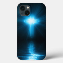 Croix chrétienne en lumière bleue