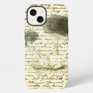 Etui iPhone 13 Croquis de champignon texte délavé boho en détress