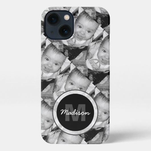 Etui iPhone 13 Customisez votre motif photo noir blanc Monogramme (Verso)