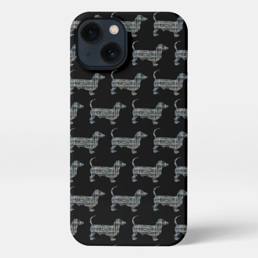 Etui iPhone 13 Dachshund Daxie Chien Cute Silhouette Grille Noir (Verso)