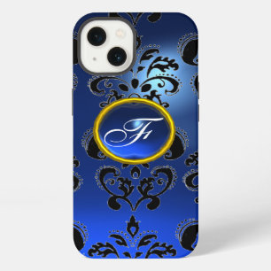 Etui iPhone 13 DAMASK GEM MONOGRAS bleu foncé