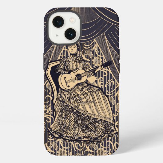 Etui iPhone 13 Dame avec guitare (Verso)